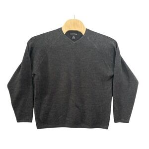Grayson & Dunn Mens Merino Wool V-Neck Sweater Charcoal Gray Large L
